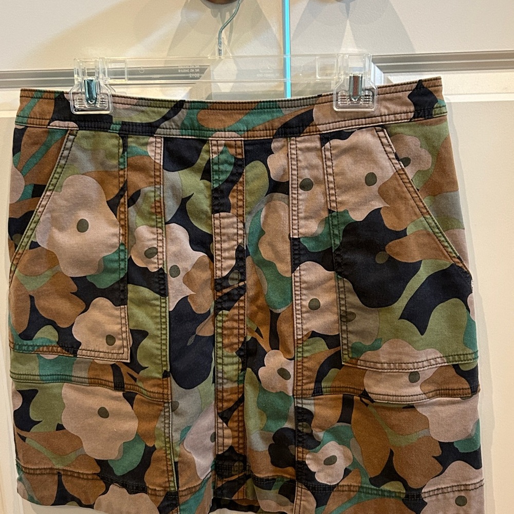 CAbi Women's Mini Skirt in Camo Floral Print (Green, Brown, Black, Tan)